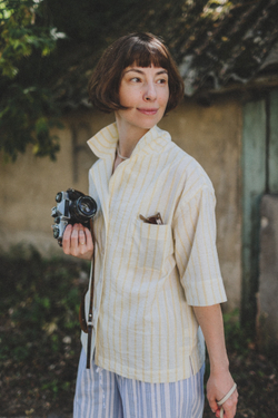 Рубашка с английским воротником в желтую полоску