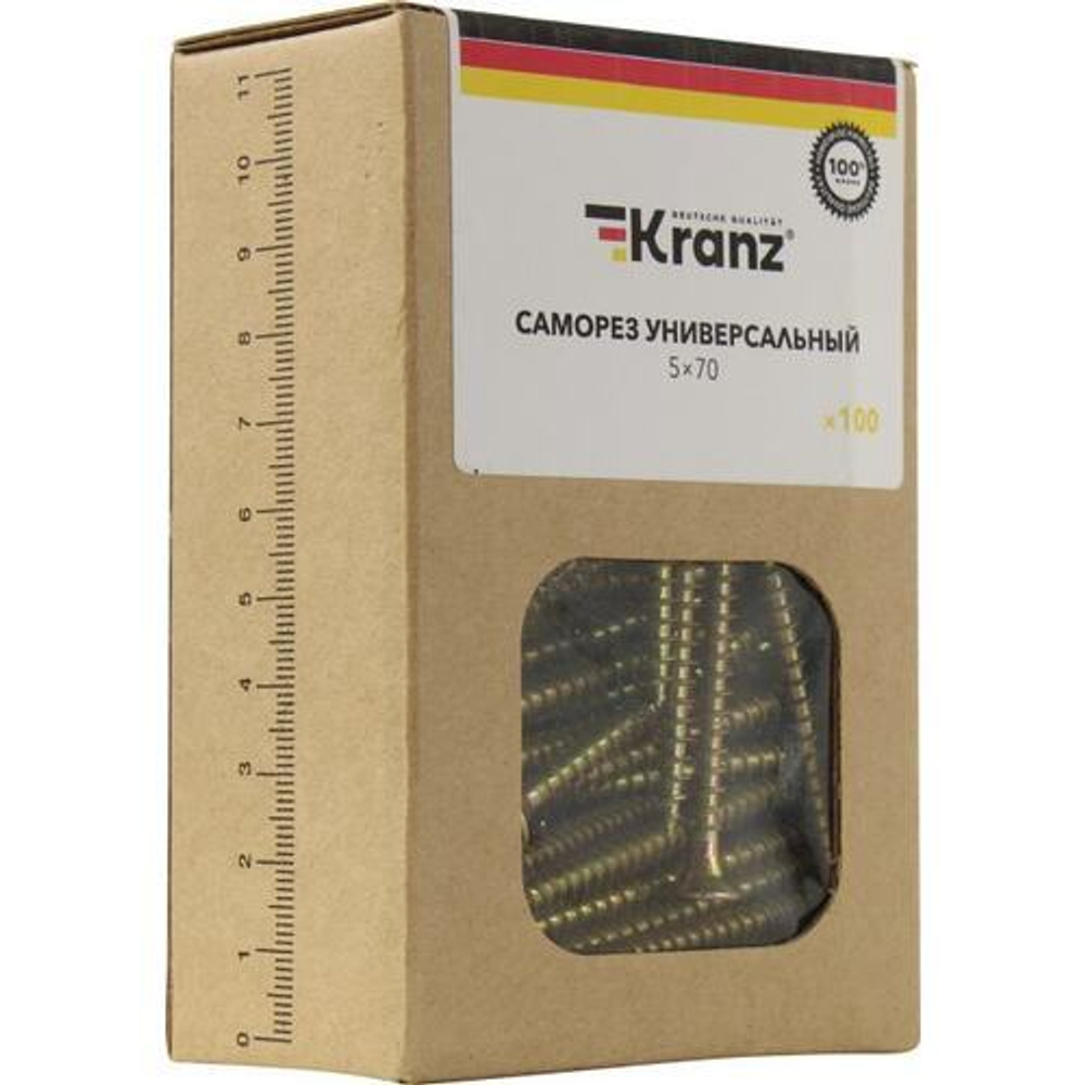 САМОРЕЗ УНИВЕРС. 5Х70, ЖЕЛТ. ЦИНК, КОРОБ (100 ШТ/УП) KRANZ