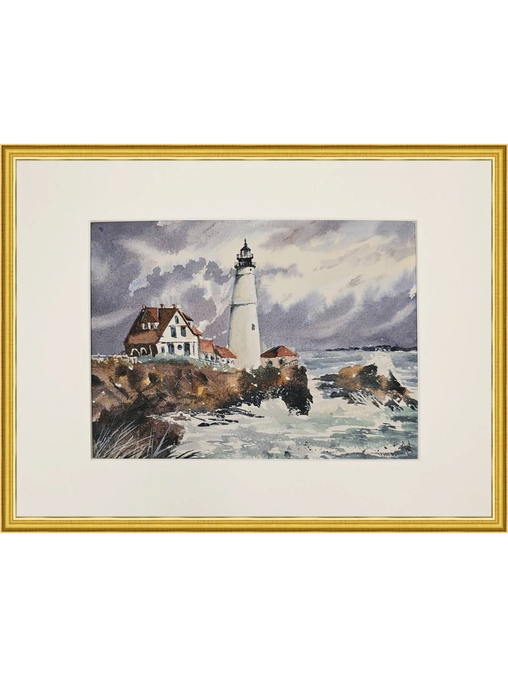 Картина авторская акварельная в паспарту 21*30 см на стену для интерьера "Маяк Портленд-Хед. США"