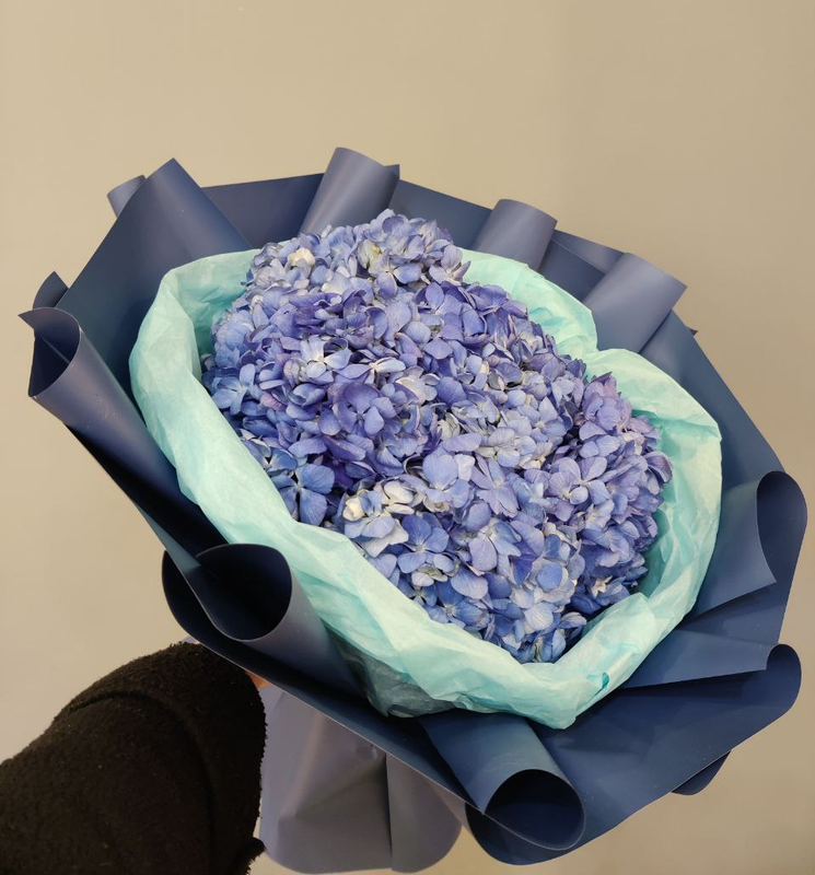 Букет из 5 голубых гортензий