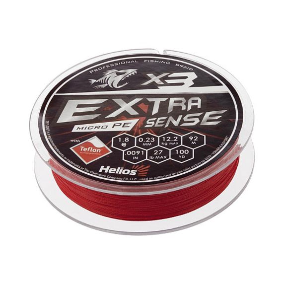 Шнур Helios Extrasense X3 PE Red 92m  1.8/27LB 0.23mm (HS-ES-X3-1.8/27LB)