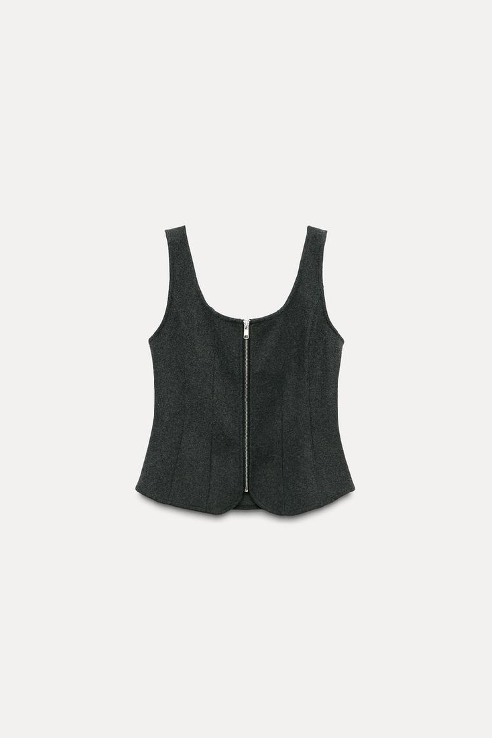 ZARA ТОП ИЗ МЯГКОЙ ТКАНИ С ЗАСТЕЖКОЙ-МОЛНИЕЙ, ТЕМНО-СЕРЫЙ