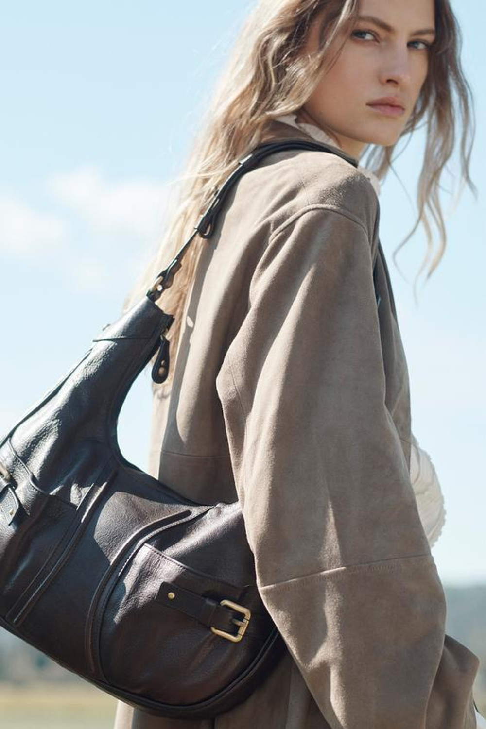 ZARA КОЖАНАЯ СУМКА ЧЕРЕЗ ПЛЕЧО, ШОКОЛАДНЫЙ