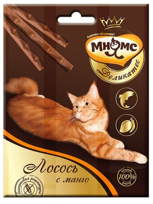 Лакомые палочки 9 см для кошек Мнямс Деликатес с лососем и манго