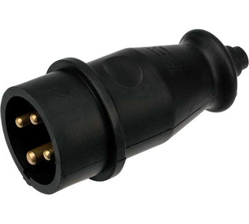 Вилка каучук 32А IP44 3Р+РЕ черная переносная 111-006 Рексант