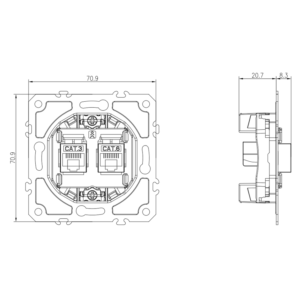 Механизм розетки RJ11 + RJ45 (двойная) cat.3/6/ClassE-4/8, серия DB