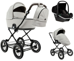 Детская коляска Roan Bass Next Classic d12 2.0 3 в 1 с автокреслом Tutis Elo Black BNC/84/2 Marzipan/Black/руч.Cappuccino