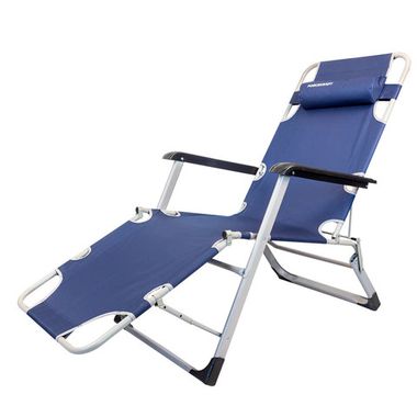 Шезлонг складной с подголовником и подлокотниками (510х1770мм, синий) FORCEKRAFT FK-FG-HY-8007D