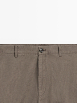 Massimo Dutti Зауженные брюки из хлопка и льна, кротово-коричневый