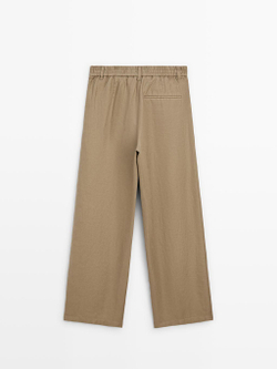 Massimo Dutti Широкие брюки на резинке из 100% льна, светло-зеленый