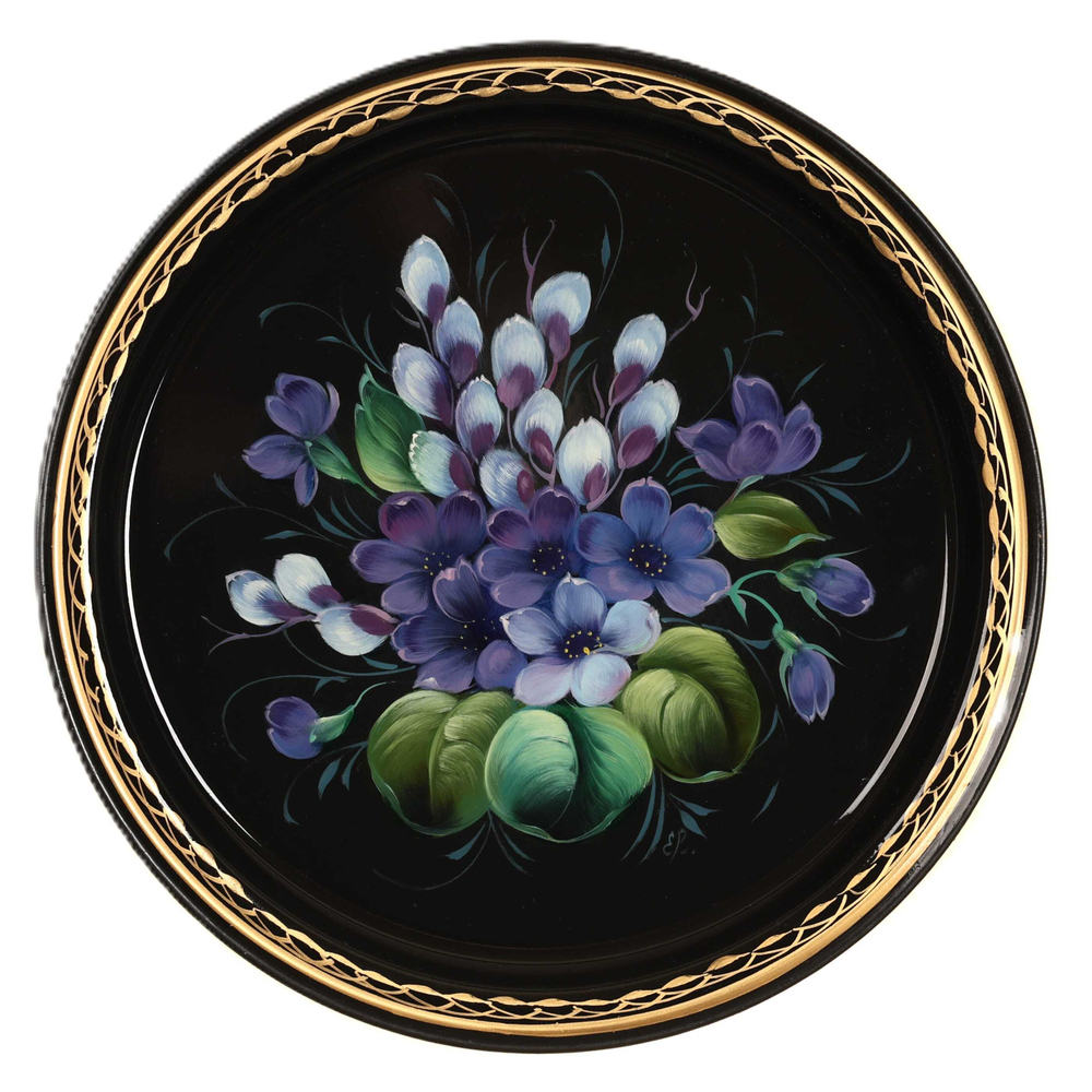 Жостовский поднос декоративный, размер 22 см (A5), металлический