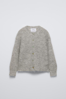 ZARA КАРДИГАН ИЗ СМЕСОВОЙ АЛЬПАКИ, СЕРЫЙ С МЕЛАНЖЕВЫМ ЭФФЕКТОМ