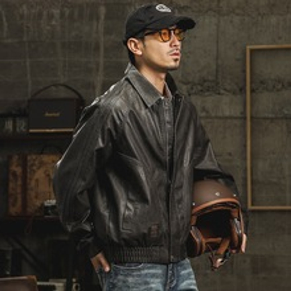 Американская ретро-кожаная кожаная куртка мужская кожаная куртка, свободная повседневная отворот куртка Tide