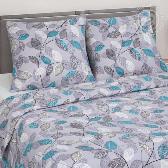 Евро комплект постельного белья Серебряные листья бязь Премиум наволочки 70x70 см