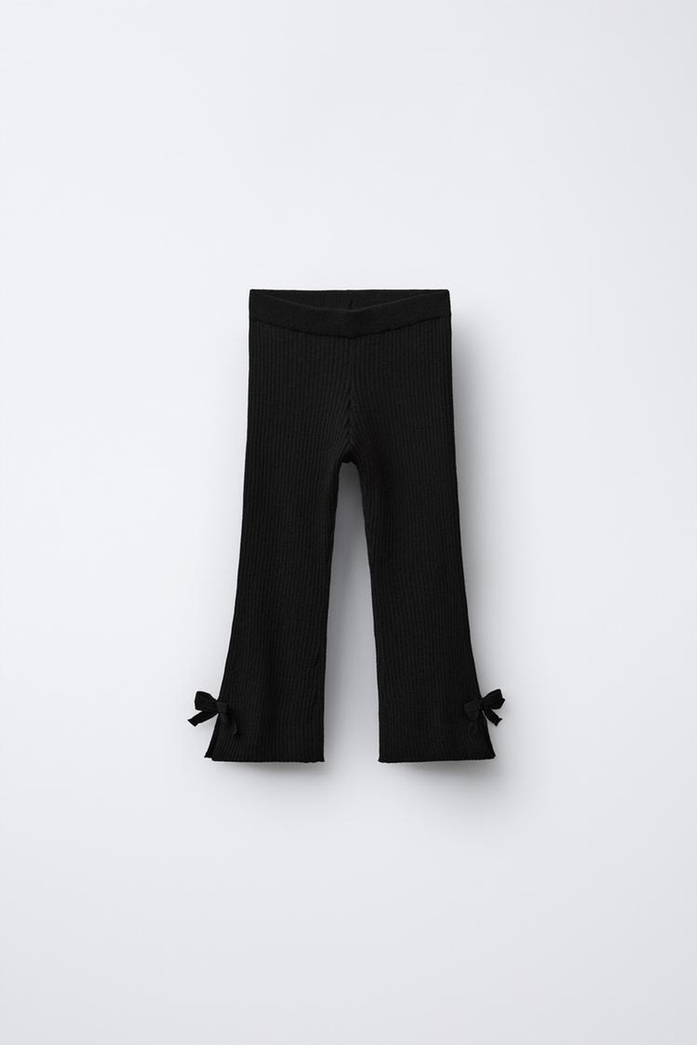 ZARA РАСКЛЕШЕННЫЕ ТРИКОТАЖНЫЕ ЛЕГИНСЫ С БАНТИКАМИ, ЧЕРНЫЙ