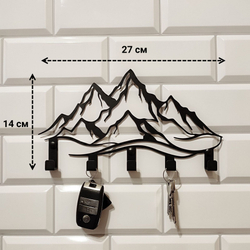 Ключница настенная Горы на 5 крючков, металл, черная