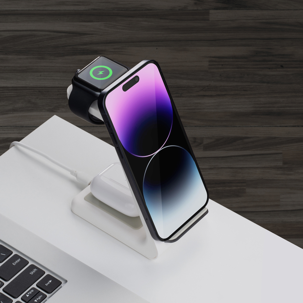 Зарядная станция 3 в 1 Charging Stand: iPhone, Apple Watch, Airpods, 17,5 Вт, белая