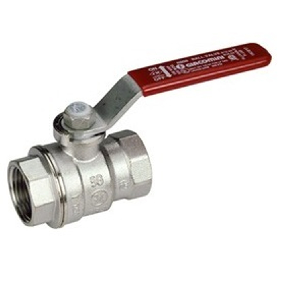 Кран шаровой полнопроходной Giacomini R850 - 1"1/2 (ВР/ВР, PN28, Tmax 185°C, ручка-рычаг красная)