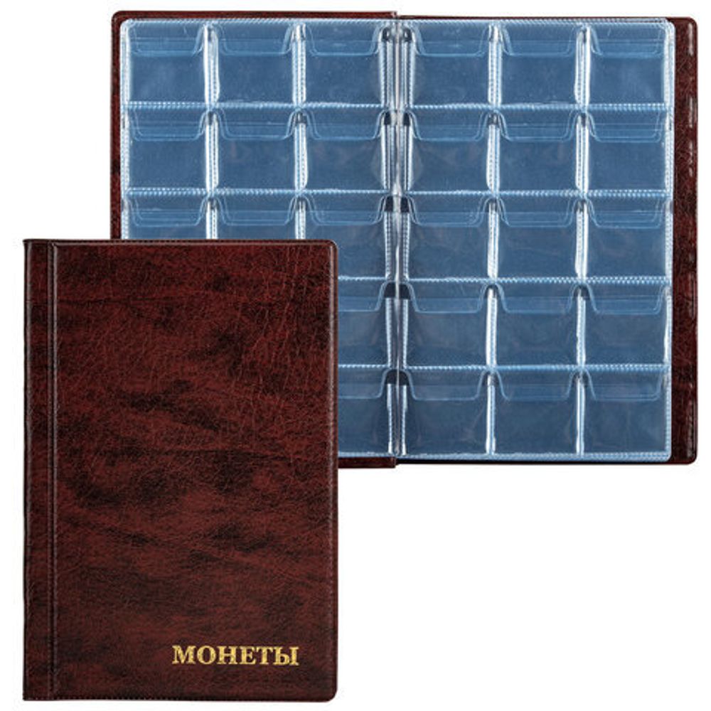 Альбом нумизмата для 240 монет, 125х185 мм, ПВХ, коричневый, STAFF, 238080
