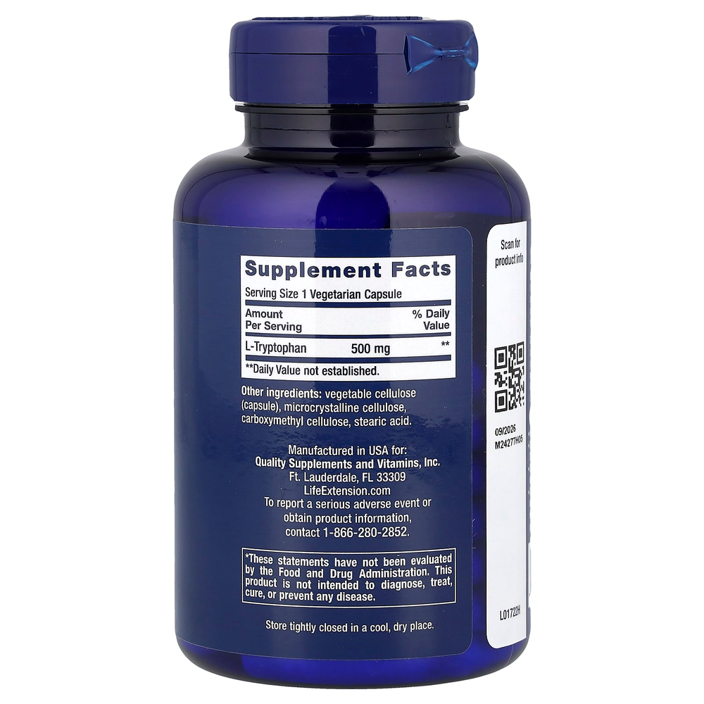 Life Extension, L-триптофан, 500 мг, 90 вегетарианских капсул