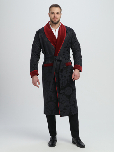 Халат из облегченного жаккарда с бархатной отделкой