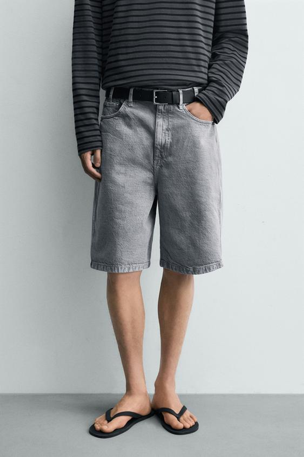 ZARA ШОРТЫ BAGGY FIT, ЛИНЯЛЫЙ СИНИЙ