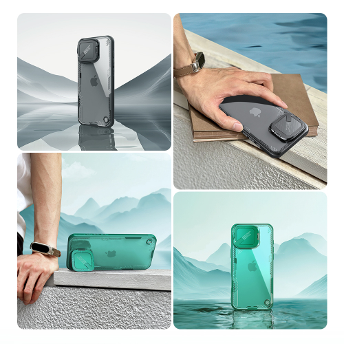 Чехол прозрачный тонированный от Nillkin с металлической откидной крышкой для камеры на iPhone 16 Pro Max, серия Iceblade Prop Case