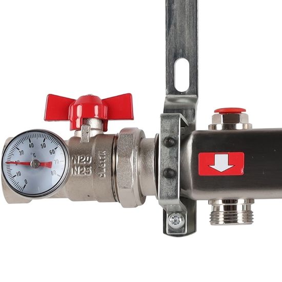 Коллектор Rommer 1"x3/4" на 9 контуров с запорными клапанами в сборе (нерж. сталь) RMS-3210-000009