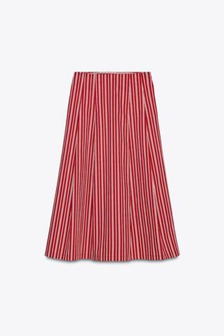 ZARA ЮБКА МИДИ В ПОЛОСКУ, КРАСНЫЙ/БЕЛЫЙ