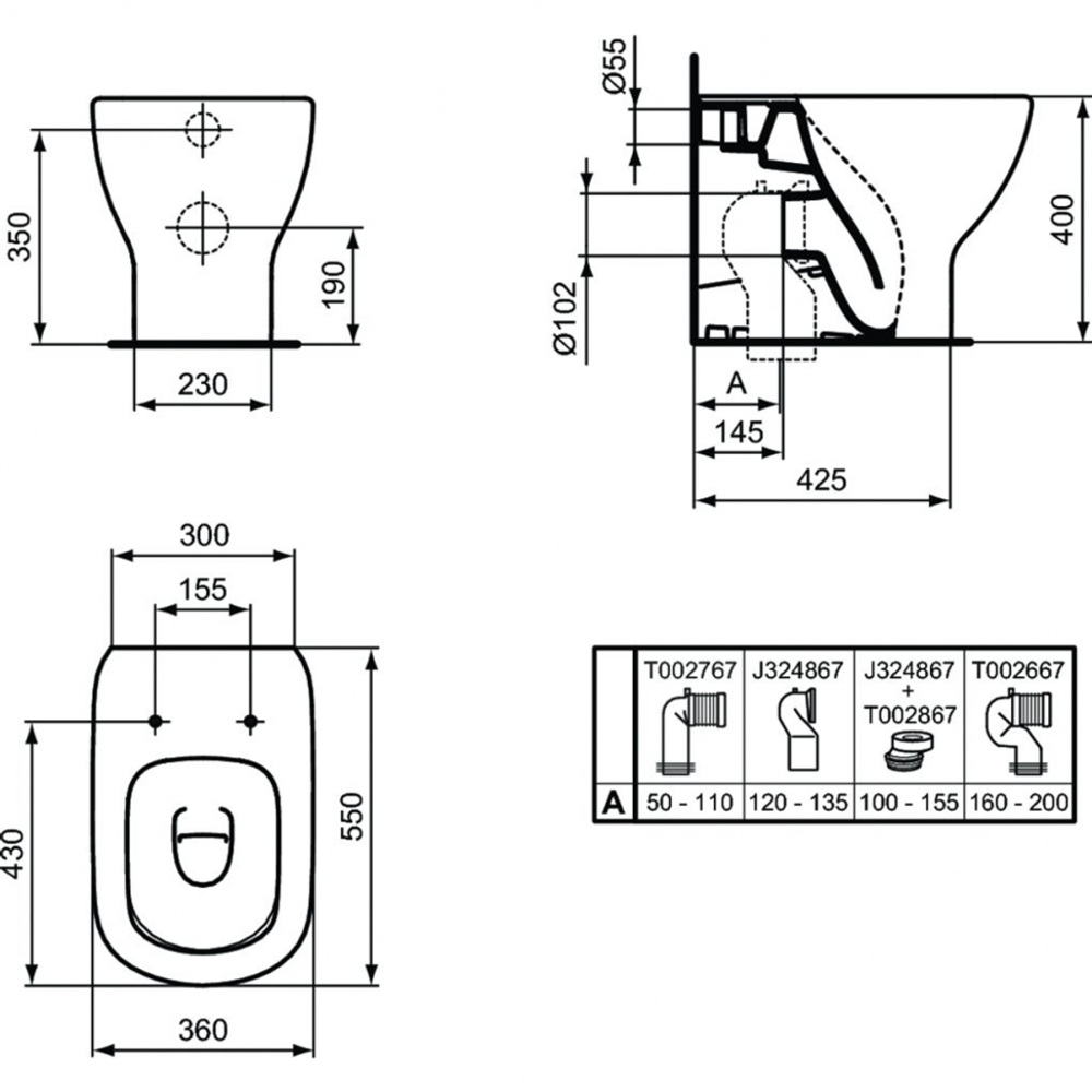 Напольный пристенный унитаз соло Ideal Standard TESI AquaBlade T007701