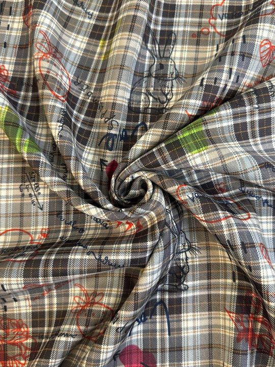 Костюмная принт клетка, молочный/беж/коричневый BST3853