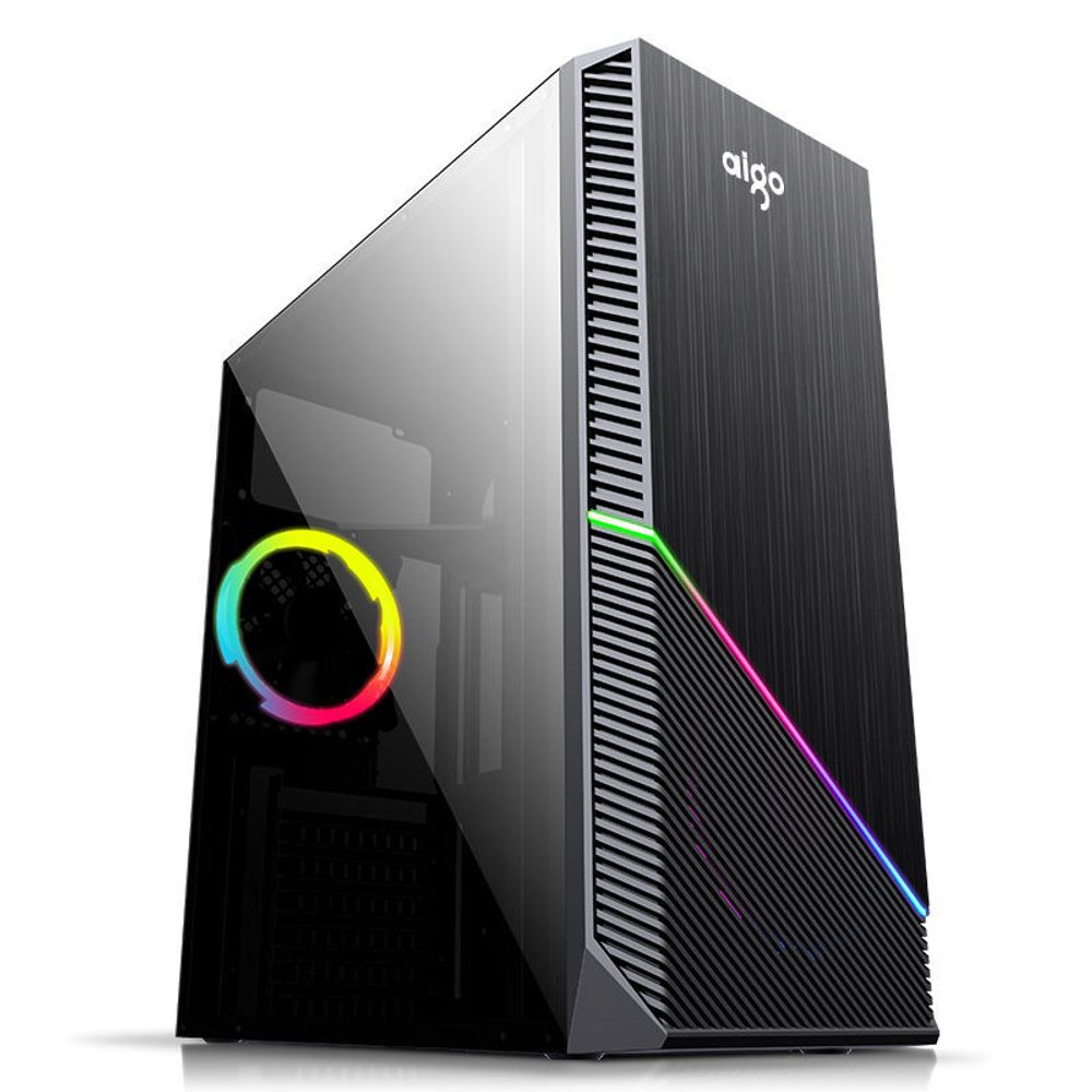 Корпус Aigo RAINBOW-1, Без БП, ATX, чёрный, 2xUSB2, 1xUSB3, бок: акрил (AG-RAINBOW1)