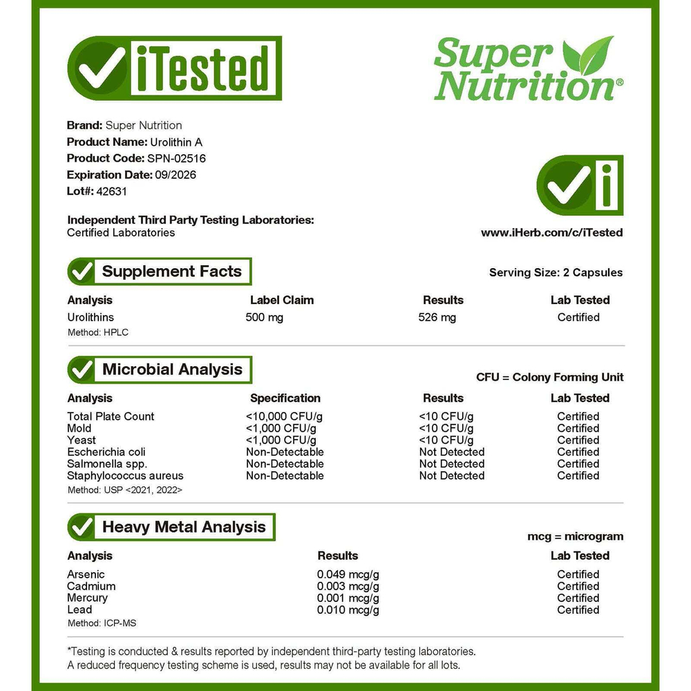 Super Nutrition, уролитин A, 60 растительных капсул с жидкостью (250 мг в 1 капсуле)