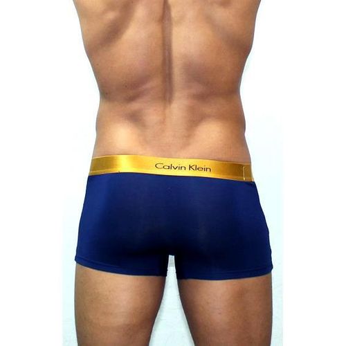 Мужские трусы боксеры темно-синие с золотистой резинкой Calvin Klein Bold Trunks со вставкой