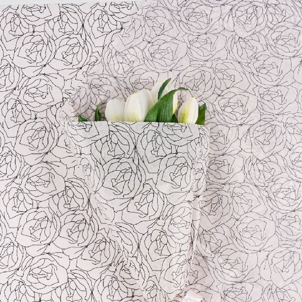 Бумага тишью "Узоры" 50*70см Черные на розовом (20л)