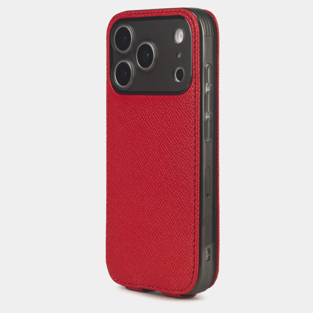 Чехол iPhone 17 Pro Max натуральная кожа сафьяно, красного цвета