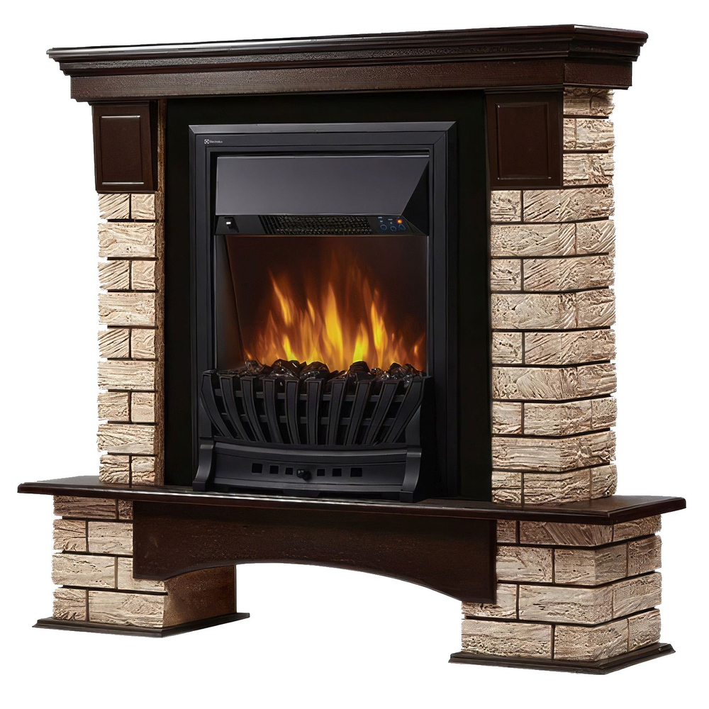 Портал Firelight Forte Wood Classic камень коричневый, шпон темный дуб