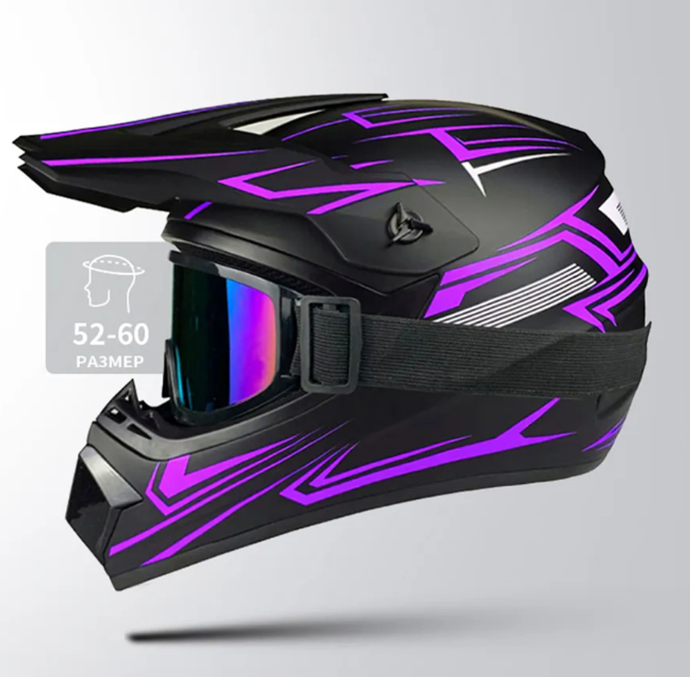 Мотошлем Chengzhou "CG-225", термопластик, размер S, встроенные очки, съёмная подкладка, чёрный