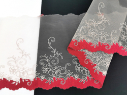 Вышивка на сетке, ПРАВАЯ, 19 см, бежевая с блестящей нитью и темно-красным краем , (Артикул: VS-1012), м