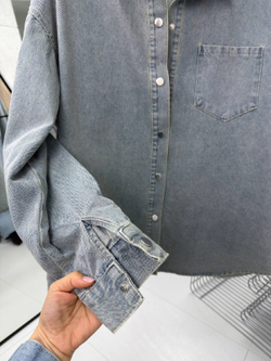 Рубашка джинсовая женская артикул 1377-1 цвет "голубо-зелёный"