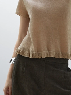 Massimo Dutti Футболка из 100% льна с волнистой кромкой по низу, дымчатый