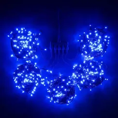 Комплект гирлянды на деревья 100 м., 5 лучей по 20 м, 24V, 1000 синих LED ламп, черный ПВХ, LTC (KDD1000-11-1B)