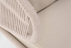 "Милан" диван 2-местный плетеный из роупа, каркас алюминий белый муар, роуп бежевый круглый, ткань бежевая 035