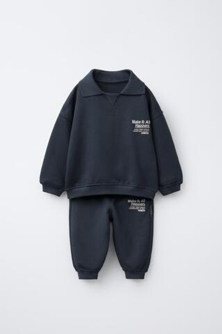 ZARA КОМПЛЕКТ ИЗ ТОЛСТОВКИ С ВОРОТНИКОМ ПОЛО И БРЮК-ДЖОГГЕРОВ, ТЕМНЫЙ АНТРАЦИТ