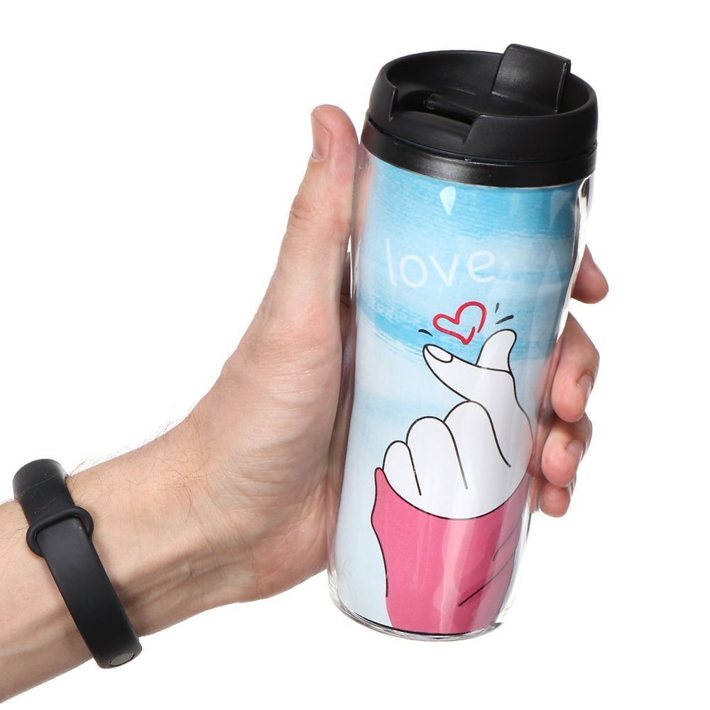 Термокружка пластик, 0.38 л, Daniks, Жест любви, YYCF001-20