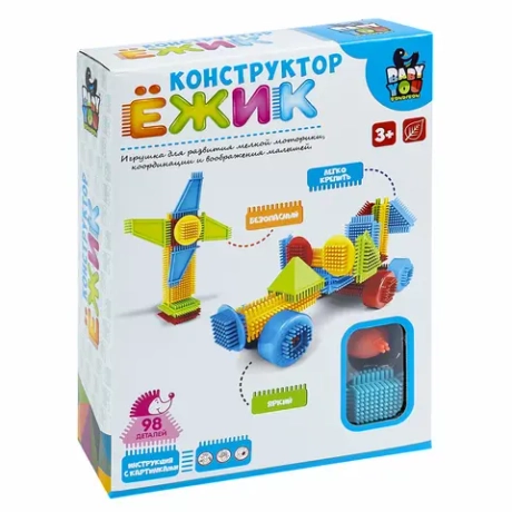 Конструктор пласт Ежик 98 дет ГОНОЧНЫЙ БОЛИД + ВЕТРЯК арт ВВ2574 (Bondibon)