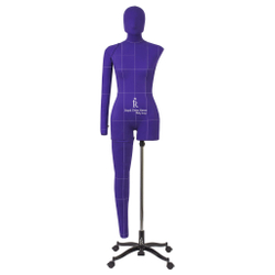 Манекен портновский Моника, комплект Арт, размер 40, цвет фиолетовый, в комплекте накладки, руки, нога и голова. Вид спереди.