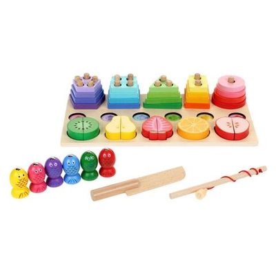 Развивающая игрушка 3 в 1 деревянная (2 вида сортер, рыбалка), коробка C-41638