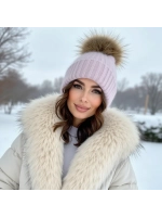 шапка ангора с меховым помпоном зимняя пушистая стильная