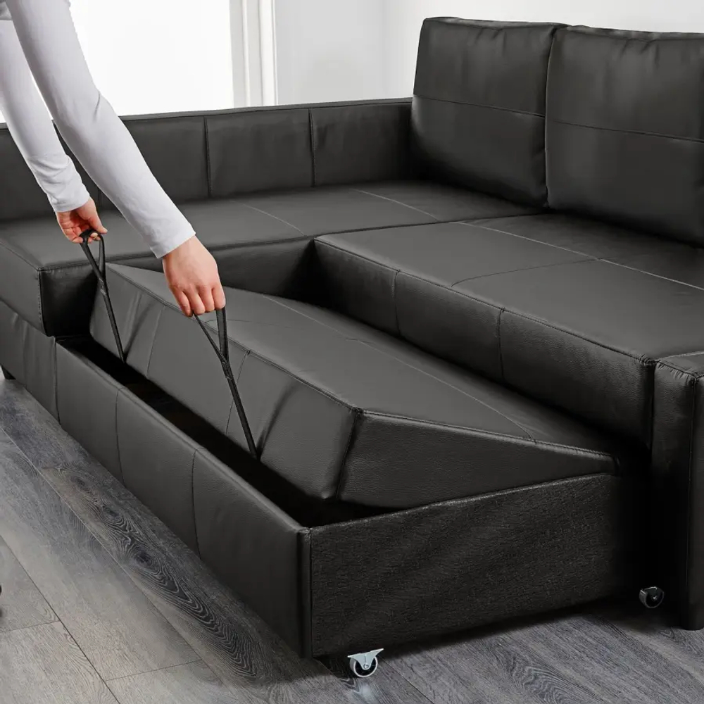 Угловой диван с функцией сна - IKEA FRIHETEN/ФРИХЕТЕН ИКЕА, 86х151х230 см, черный